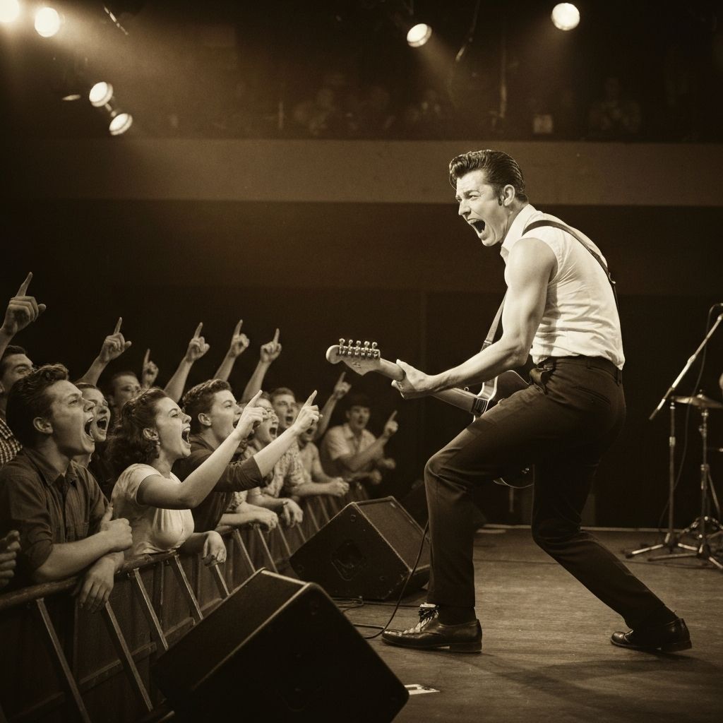 1950s rock and roll performer on stage