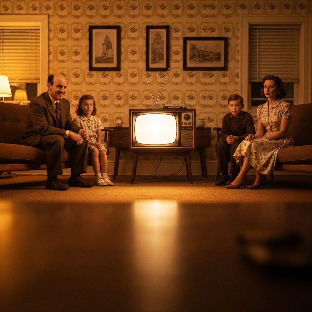 1950s family watching television